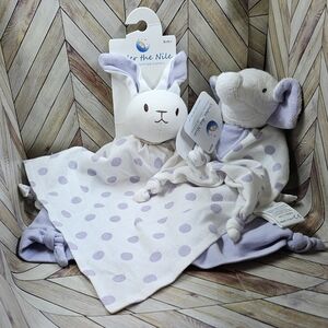NWT Under The Nile 2pc Toy Lovey.  Organic Cotton.  Bunny & Elephant